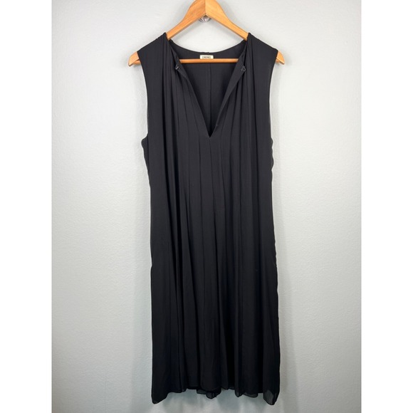 L'AGENCE Women's 6 100% Silk Black Pleated Sleeveless Swing Trapeze Dress - Picture 1 of 14